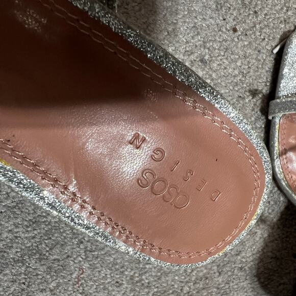 ASOS Glitter Slide Sandals Womens 8 Silver Strappy High Heels Square Open Toe - Picture 9 of 11